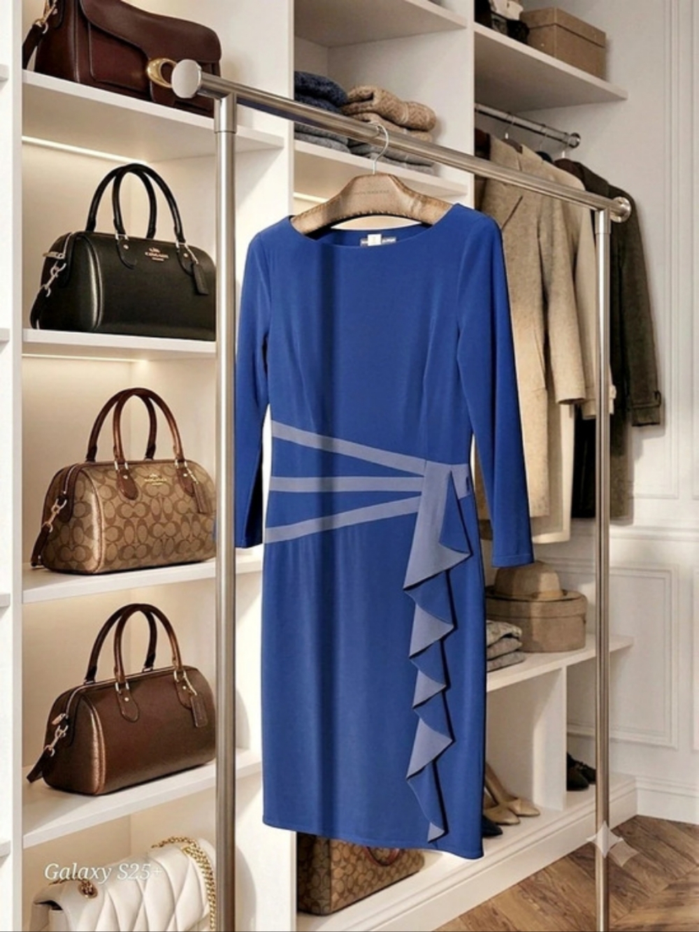 American Living Long Sleeve Blue Midi Dress Like New, Sz 6